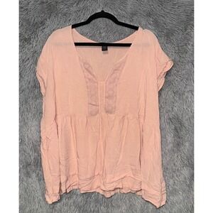 Torrid Pink Peplum Blouse Embroidered V Neck Short Sleeve Plus‎ Size 3